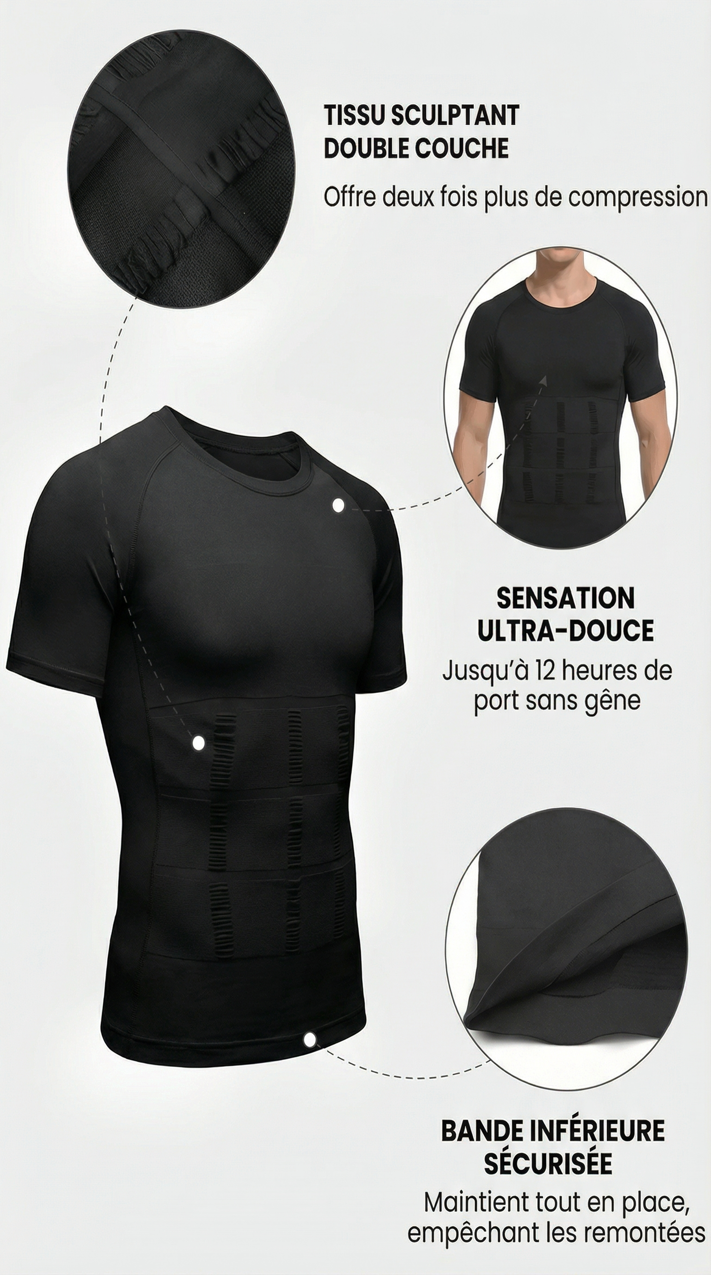 T-shirt Gainant Homme – Ventre Plat & Maintien Ferme | Lushape